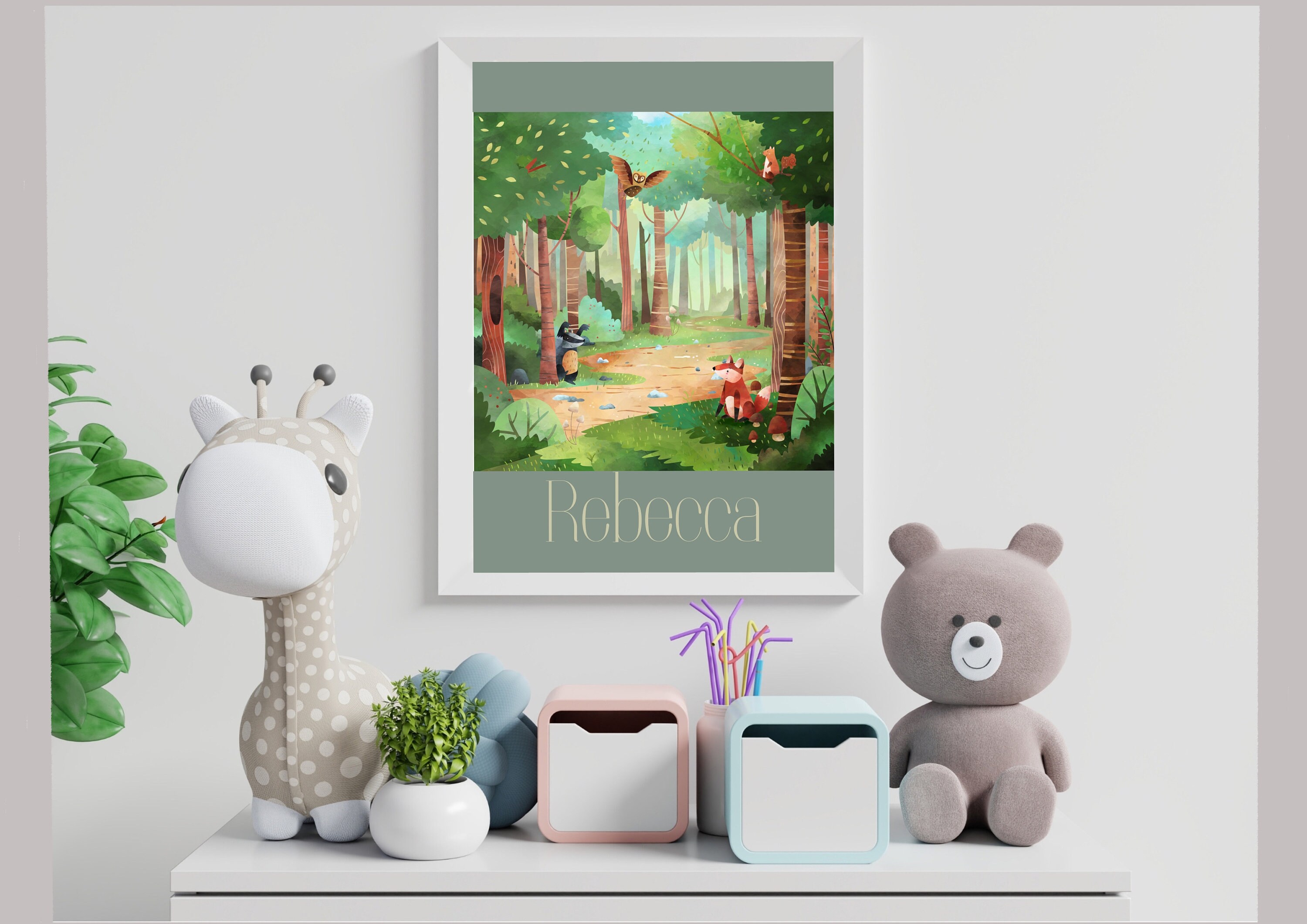 Personalised Childrens Woodland Wall Art Nursery Decor The Etsy