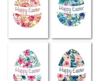 Easter Card Pack - 4 Different Designs of Handmade Floral Easter Eggs - Gorgeous Bright Spring Flowers Multipack Multipack