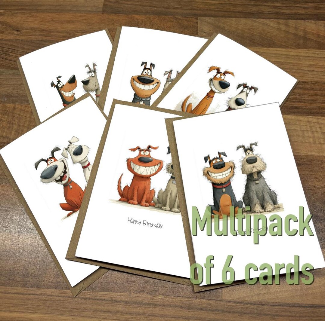Funny Dog Birthday Card Pack: Handmade Varied Designs - Etsy UK