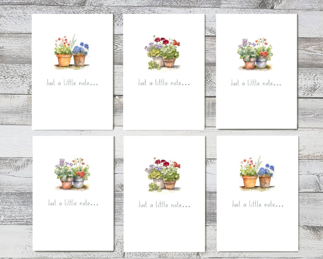 Blank Notelet Pack Watercolour Summer Flower Patio Pots Varied Designs ...