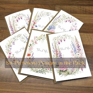 Handmade Thank You Cards: Delicate Wild Meadow Flower Design, Pack of 6