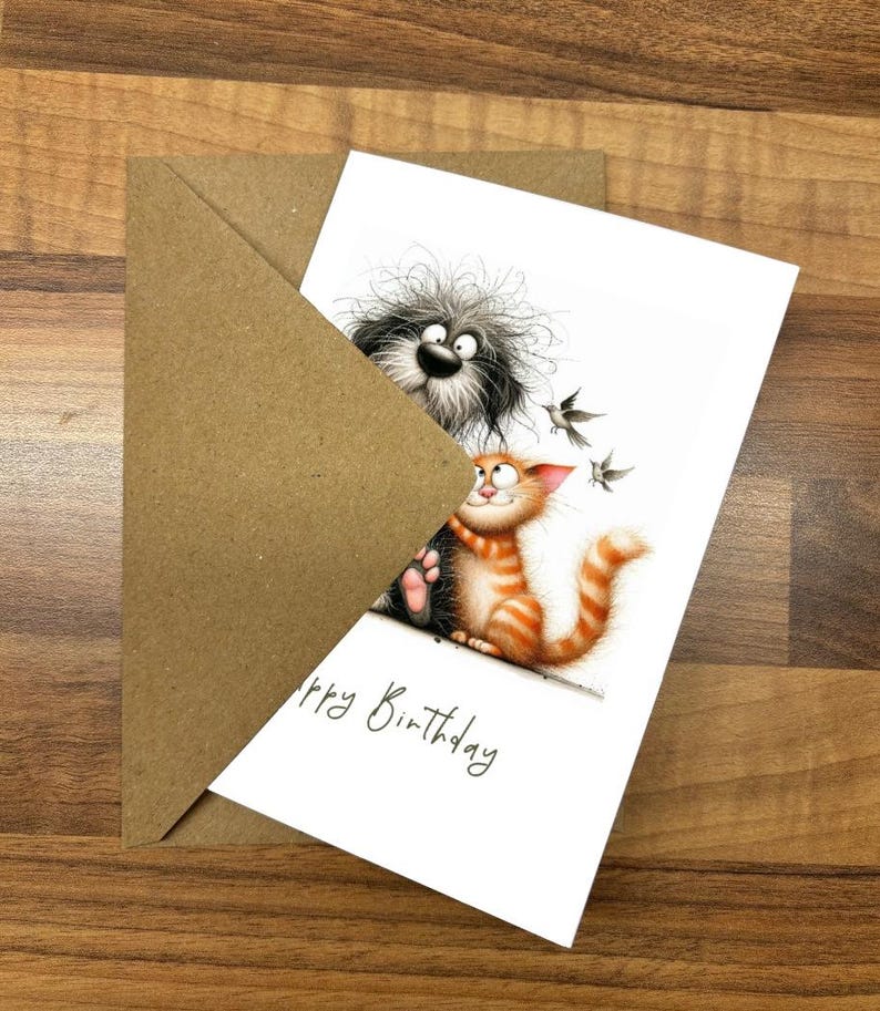 Funny Cat and Dog Birthday Card Pack, Multipack 6 Handmade Greeting ...