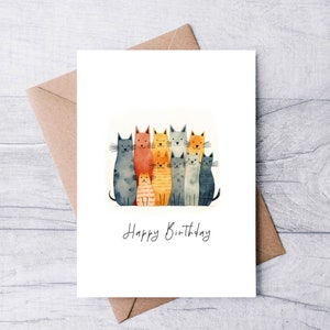 Handmade Cat Birthday Card Pack: Whimsical Watercolor Designs, Set of 6 ...