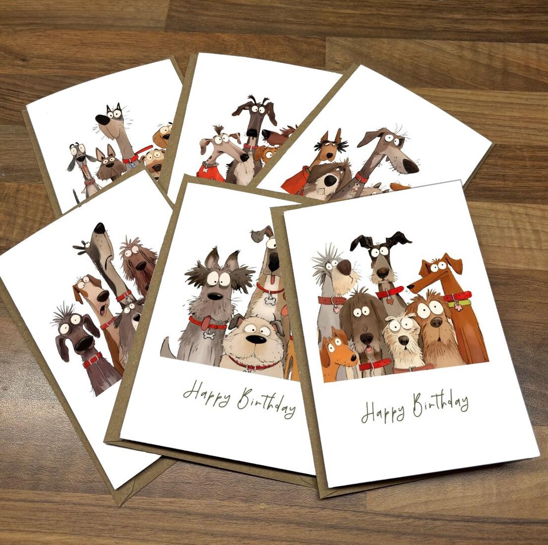 Whimsical Dog Family Birthday Card Pack: Handmade Greeting Cards, Pack ...