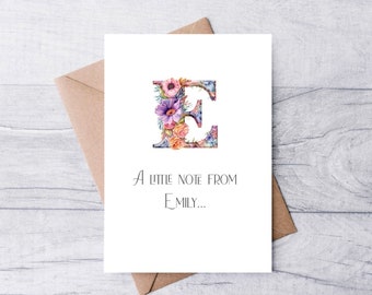 Personalised Note Cards Pack of 6 Hand Made Cards, Flamboyant Floral Letters, Any Letter Any Name Fabulously Floral Cards