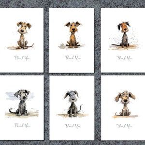 Thank You Card Pack, Sweet Little Dog Illustrations Varied Designs Multipack of 6 Handmade Greeting Cards Dog Lover Cards, Scruffy Pups