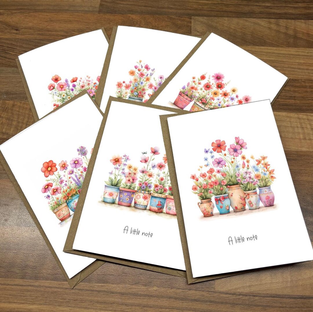 Pot Note Ideas Handmade Whimsical Flowerpot Note Cards: Watercolour Style, Multipack ...