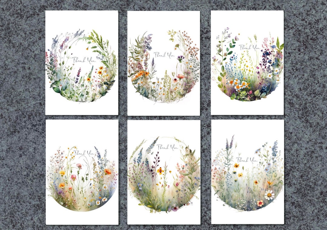 Handmade Watercolor Wildflower Thank You Cards - Pack of 6 - Etsy UK