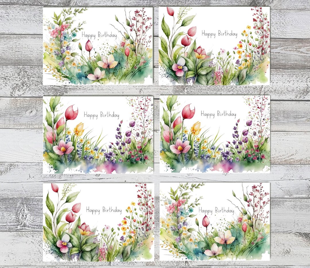Handmade Floral Birthday Card Set: Watercolor Cottage Garden Designs - Etsy