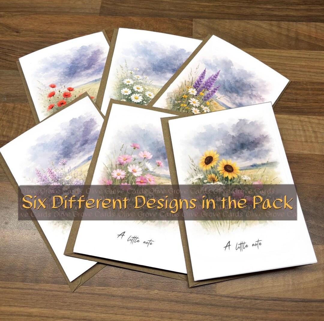 Notelets Floral Personalised Wild Meadow Notelets - Multipack of 6 Watercolour Style ...