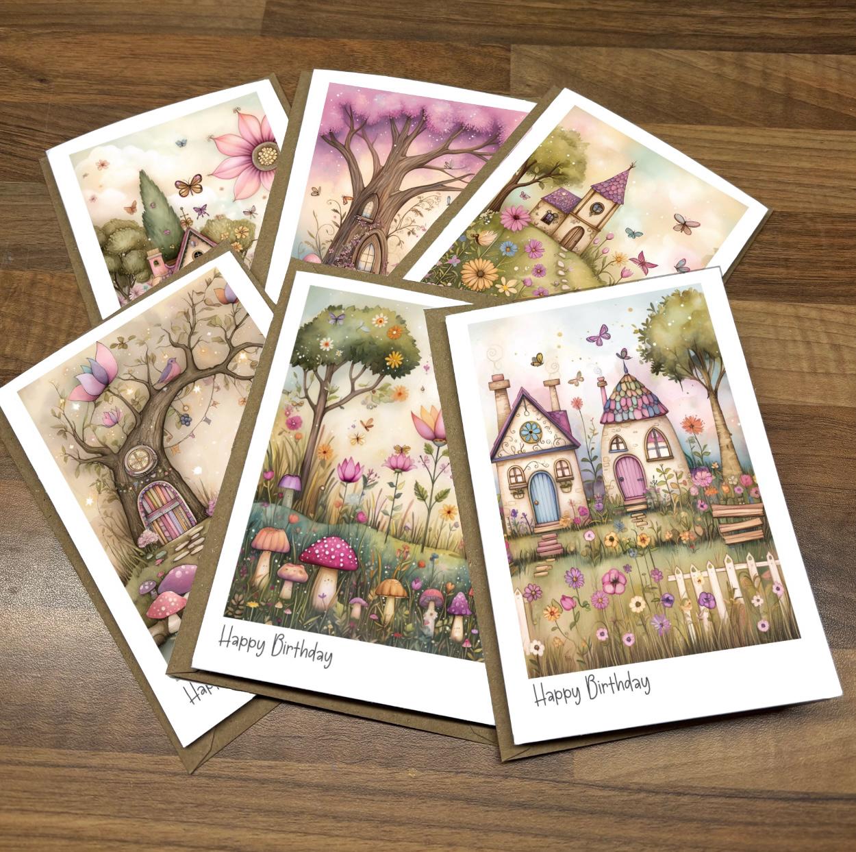 Handmade Birthday Card Pack: Whimsical Magical Garden, Set of 6 - Etsy UK