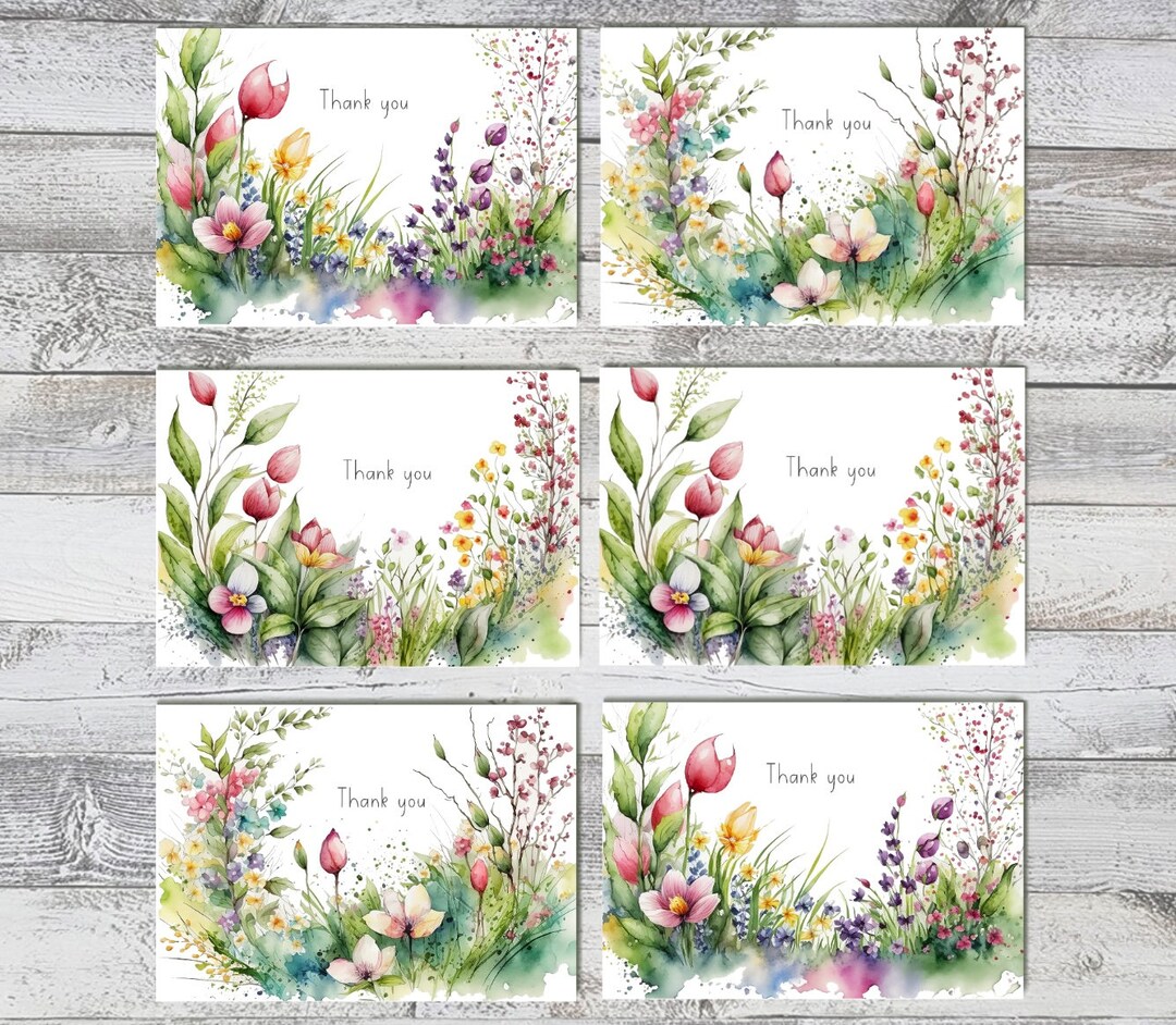 Thank You Card Pack 6 Handmade Cards Greeting Cards Pretty Garden ...