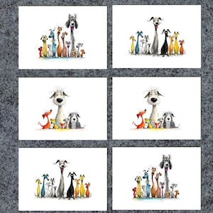Blank Notelet Pack, 6 Handmade Cards, Multi Pack Whimsical Dog Notelets, Any Occasion Cards, Useful Cards, Unisex, Dog Families