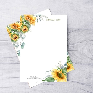 Personalised Writing Paper Set  Luxury Stationery  Customised Letter Set  10/20/30 sheets  Watercolour Summer Sunflowers