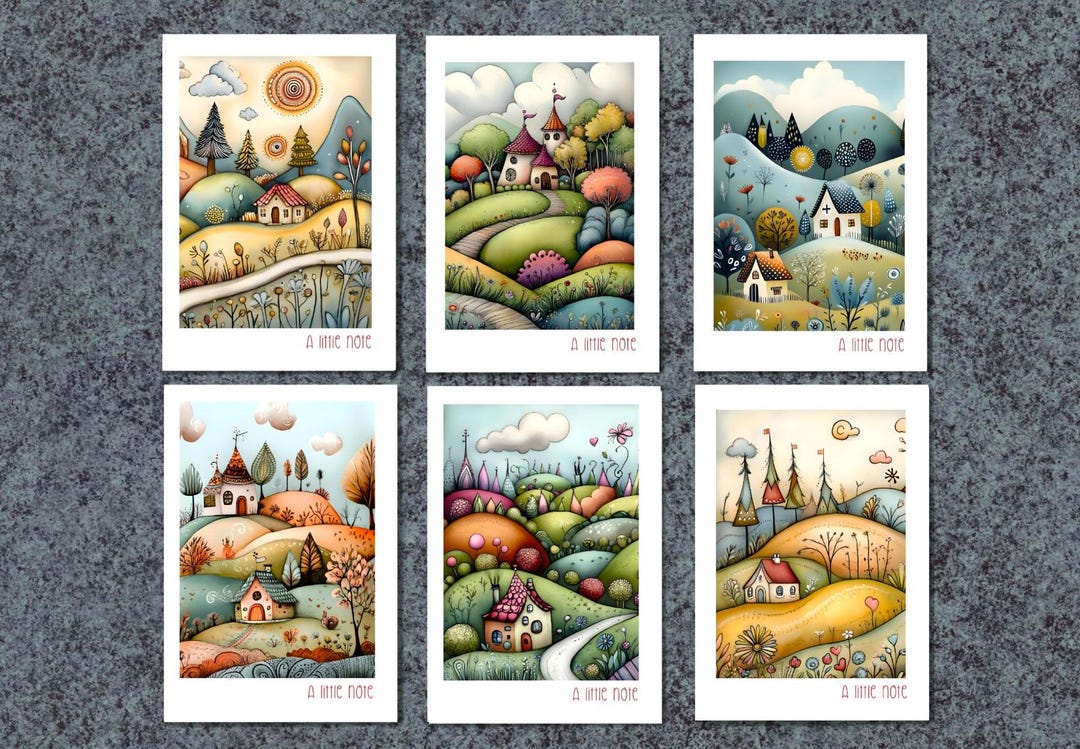 Blank Notelets, Pretty Watercolour Style Whimsical Lands, Varied ...