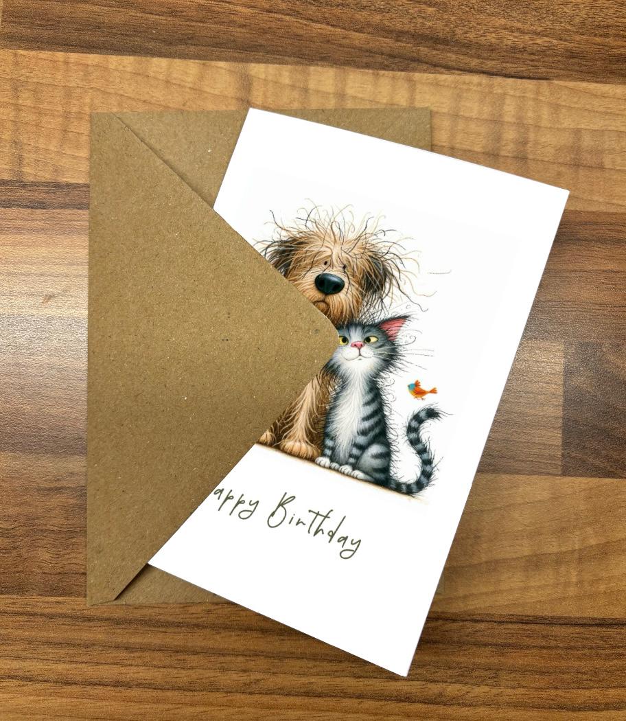Funny Cat and Dog Birthday Card Pack, Multipack 6 Handmade Greeting ...
