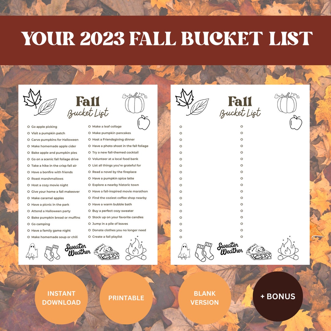 Fall Bucket List Printable Fall Bucket List Template Fall Etsy
