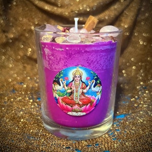 Lakshmi Royalty Candle: Hindu goddess wealth prosperity herbs radiant health queen witch crystals altar money Mother’s Day Gift for Her Mom