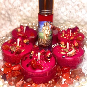 Aphrodite Candles and Anointing Oil: Attract Goddess Venus Magick Ritual Witch Spell Love Manifest Crystal Soul Mate Pagan Sacred Feminine