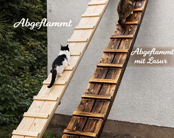 Escada de madeira para gatos MediKratz – escada feita à mão para gatos, resistente às intempéries, estável, auxiliar de escalada para gatos em ambientes internos e externos, fabricada na Alemanha