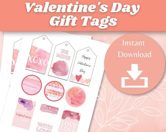 Druckbare Valentinstag Tags || Valentinstag Geschenkanhänger || Minimalistische Geschenkanhänger || Aquarell Geschenkanhänger || Print & Cut Geschenkanhänger