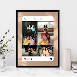 Personalized Photo Picture Frame Collage, Custom Photo Collage Poster Print Framed, 6 Pictures Collage For Friends