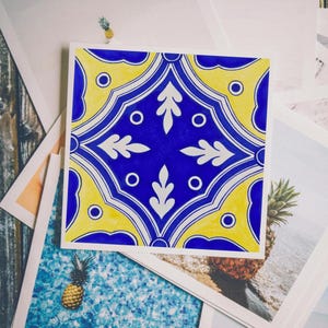 Blue and Yellow Portuguese Tile Wall Art. Hand Painted Azulejo Print on Fine Art Paper or Digital Download, 4 Size Options for Home Decor
