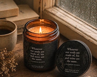 Vela de cera de soja de Cumbres Borrascosas / Decoración con cita literaria de estilo Dark Academia