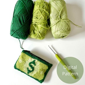 Portamonete con cerniera all'uncinetto con fodera - Modello digitale / Modello per borsetta all'uncinetto / Portamonete all'uncinetto per dollari / Portamonete verde all'uncinetto