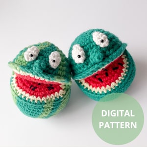 Crochet Watermelon, Watermelon amigurumi open mouth - DIGITAL PATTERN | Food crochet toy | Crochet keychain | Watermelon pattern | Fruipets