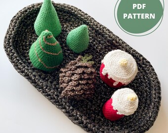 Patroon gehaakt kerststuk: boom, kaars en dennenappel (pdf-patroon)