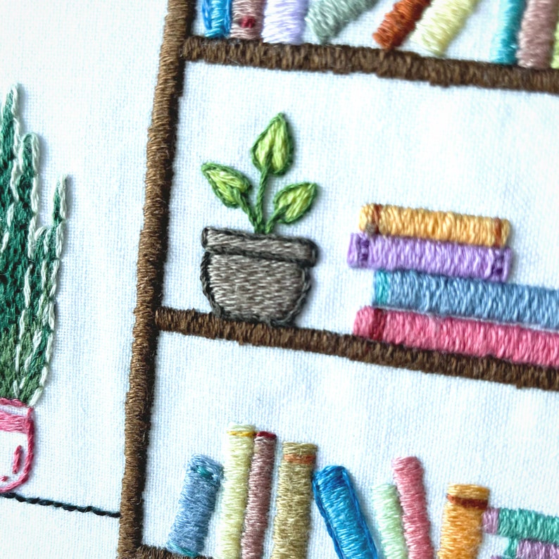 Book Embroidery Pattern Library Embroidery Bookshelf Etsy UK