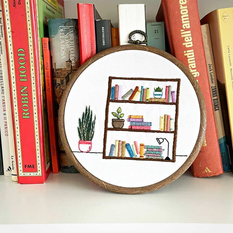 Book Embroidery Pattern Library Embroidery Bookshelf Etsy UK