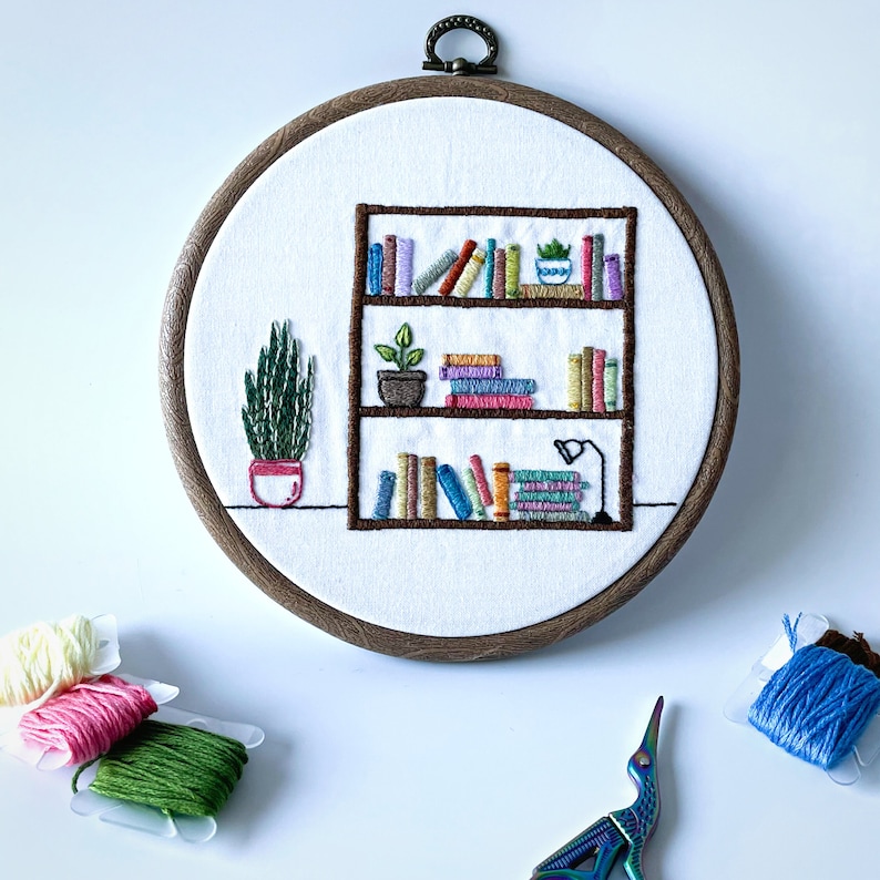 Bookshelf Embroidery Pattern: Beginner Library Design (PDF Pattern) - Etsy