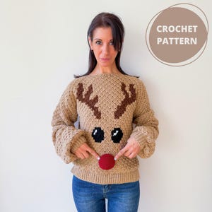 Rebecca The Reindeer Jumper Crochet Pattern: Christmas Ugly Sweater done in C2C (Digital Pattern)