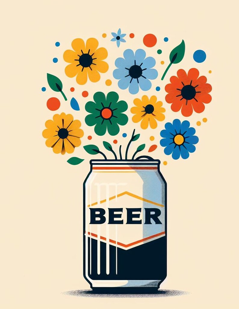 Beer Can Wall Art Set of 2, Floral Art Design, Flower Wall Art, Beer Lover Gift, Botanical Decor