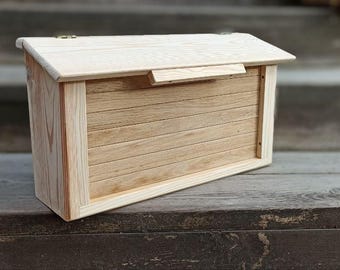 Unfinished Mailbox, big wood mailbox, Oak Pine Outdoor Wood Box, wall mount mailbox, Letter Box, Postbox, Briefkasten holz