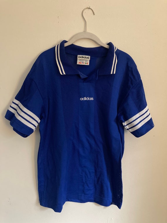 Vintage 80s/90s Adidas blue collared 3 stripe soc… - image 1