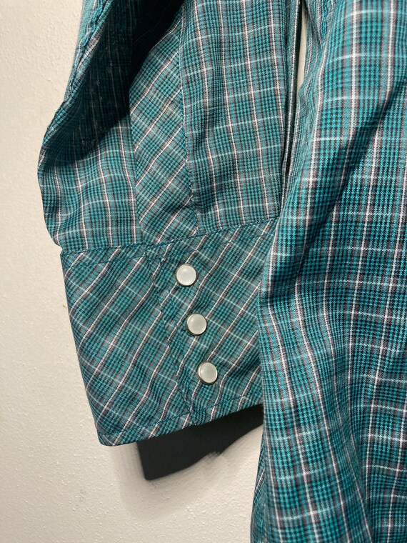 Vintage Whitehorse Teal Plaid Western Long Sleeve Button up Shirt with Opaque Buttons View 6