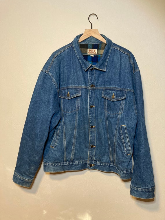 Vintage Ely Outerwear Denim Jacket with plaid line