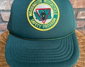 Vintage Civic Caps Washington Motorcycle Safety Program green trucker SnapBack hat