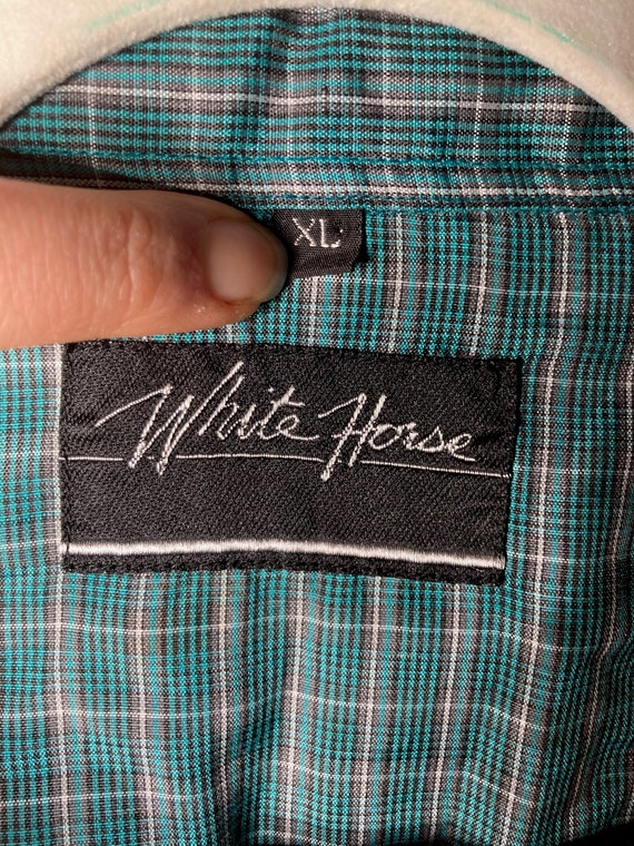Vintage Whitehorse Teal Plaid Western Long Sleeve Button up Shirt with Opaque Buttons View 5