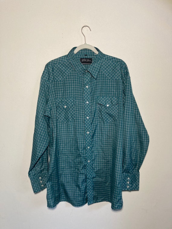 Vintage Whitehorse Teal Plaid Western Long Sleeve Button up Shirt with Opaque Buttons