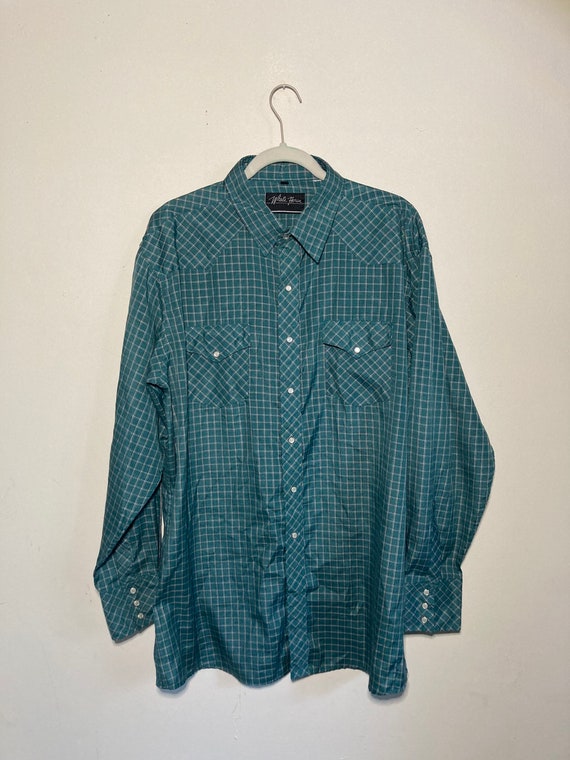 Vintage Whitehorse Teal Plaid Western Long Sleeve 