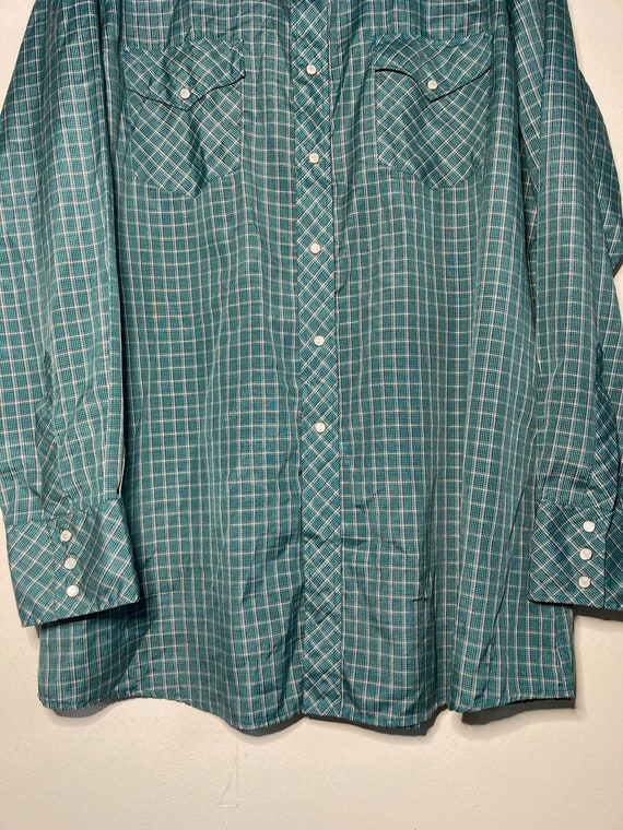 Vintage Whitehorse Teal Plaid Western Long Sleeve Button up Shirt with Opaque Buttons View 4