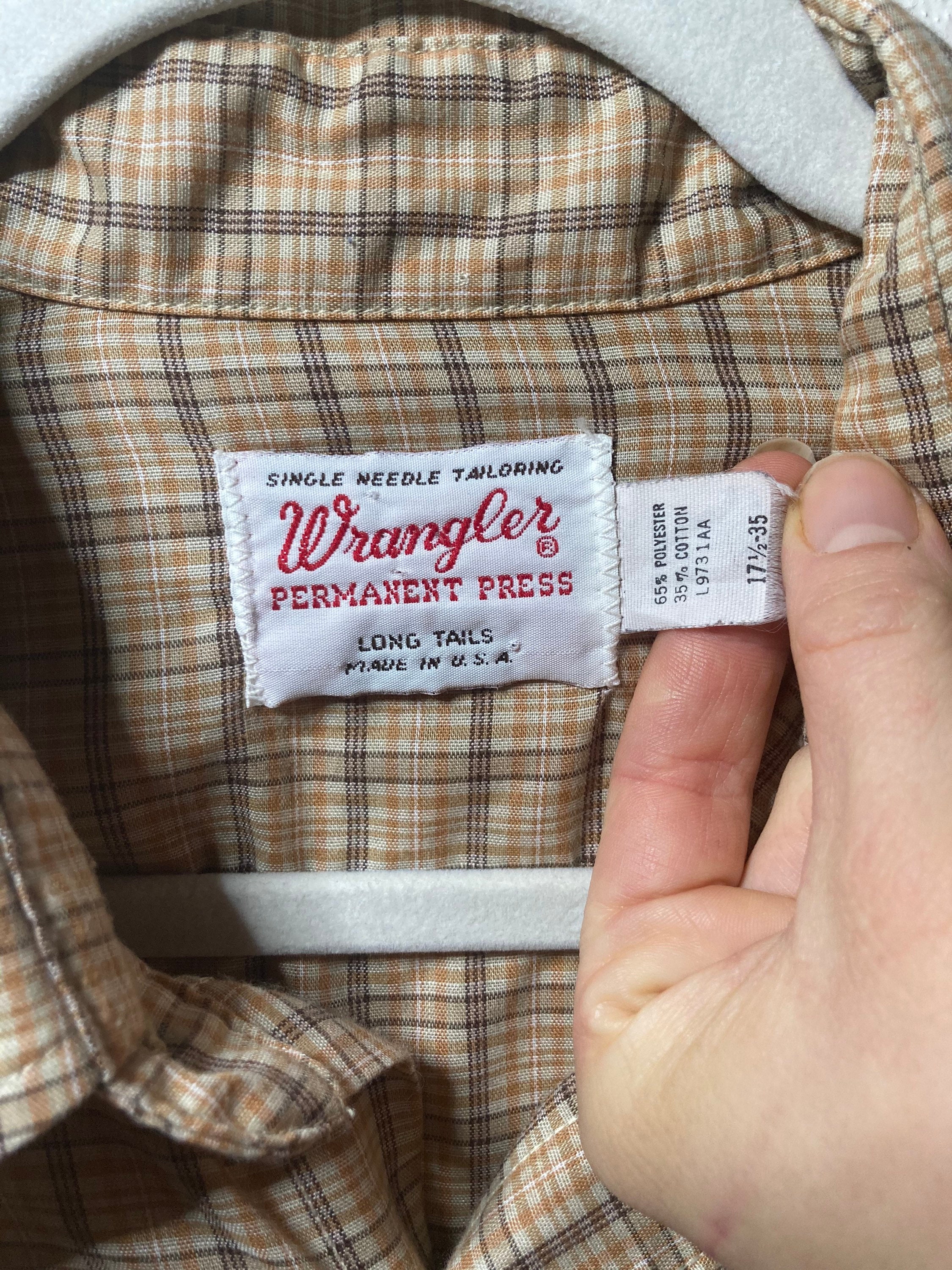 Vintage Wrangler Permanent Press Long Tails Western Plaid