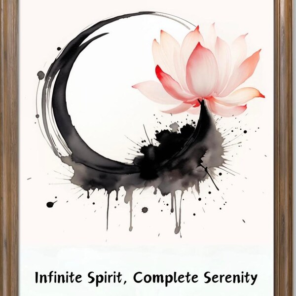 Enso Circle Lotus Zen Wall Art Zen Meditation Home Decor Digital Download Art Print Japanese Buddhism Ink Circle Tranquil Home Yoga Room