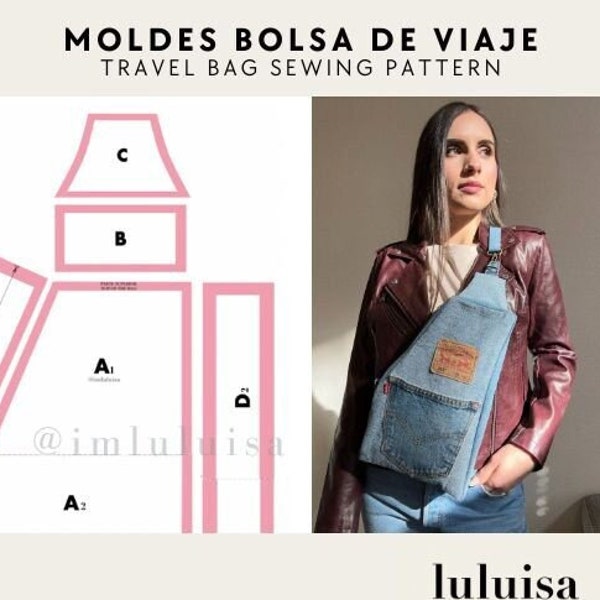 Travel Bag Sewing Pattern - Moldes para Bolsa de Viaje Jeans