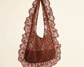 Brown Lace Ruffle Bag — Handmade Pre-Order
