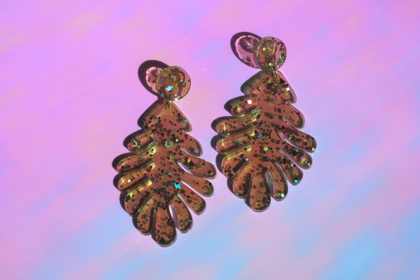 Resin Ohrringe: Warme Braun und Gold Glitzer Große Blätter | Etsy